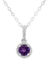 Rhodolite Garnet (1 ct. t.w.) & Diamond Accent Solitaire 18" Pendant Necklace Sterling Silver (Also Citrine, Blue Topaz, Peridot, Amethyst, Wh