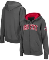 Women's Charcoal Ohio State Buckeyes Arched Name Full-Zip Hoodie