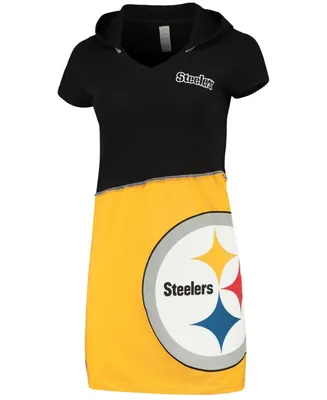 Women's Black, Gold-Tone Pittsburgh Steelers Hooded Mini Dress - Gold