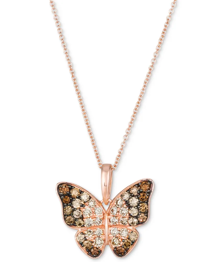 Le Vian Ombre Diamond (5/8 ct. t.w.) & Vanilla Diamond (1/10 ct. t.w.) Butterfly 18" Pendant Necklace in 14k Rose Gold