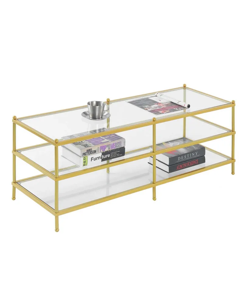 Royal Crest 3 Tier Glass Coffee Table - Clear Glass, Gold