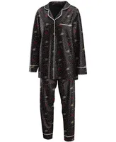 Women's Black Anaheim Ducks Long Sleeve Button-Up Shirt and Pants Sleep Set