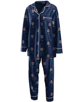 Women's Navy Florida Panthers Long Sleeve Button-Up Shirt and Pants Sleep Set