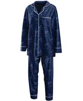 Women's Navy St. Louis Blues Long Sleeve Button-Up Shirt and Pants Sleep Set