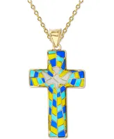 Enamel Dove Cross 18" Pendant Necklace in 14k Gold