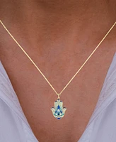 Enamel Evil Eye Hamsa Hand 18" Pendant Necklace in 14k Gold