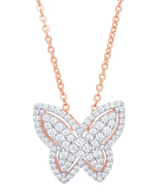 Cubic Zirconia Butterfly Necklace Fine Rose Gold Plate or Silver