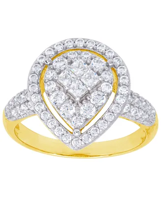 Cubic Zirconia Pear Halo Ring Fine Gold Plate or Silver