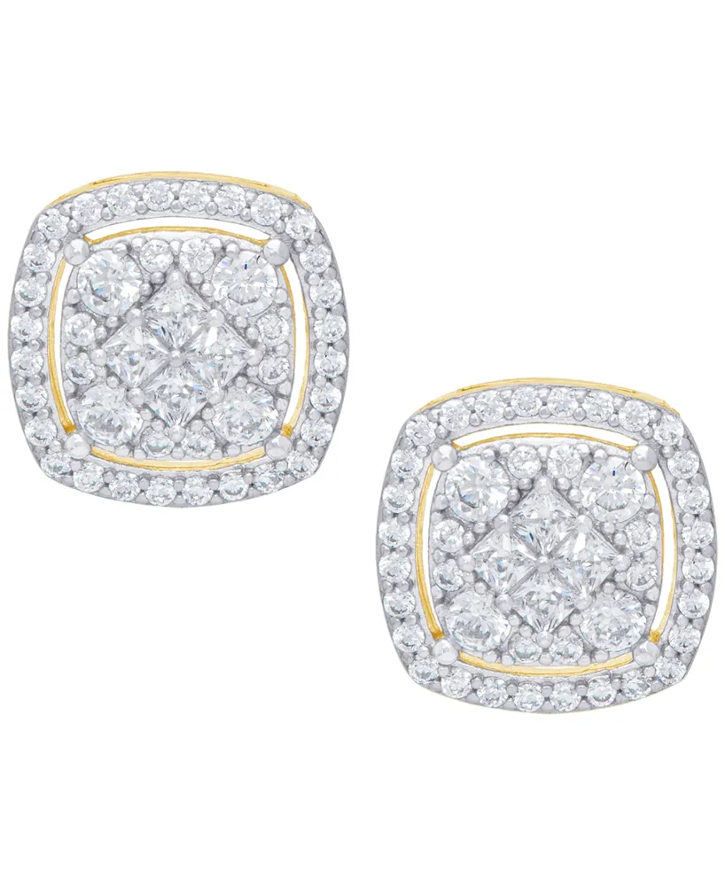 Cubic Zirconia Cushion Earrings in Fine Gold Plate or Fine Silver Plate