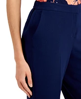 Kasper Slim Straight-Leg Elastic-Back Pants