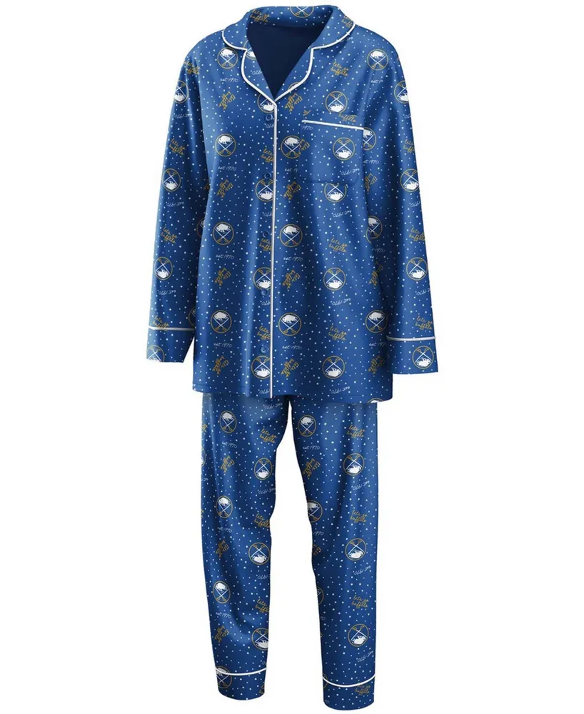 Women's Royal Buffalo Sabres Long Sleeve Button-Up Shirt Pants Sleep Set