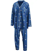 Women's Royal Buffalo Sabres Long Sleeve Button-Up Shirt Pants Sleep Set