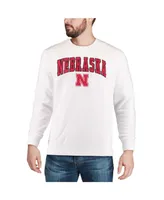Men's White Nebraska Huskers Arch Logo Crew Neck Sweatshirt