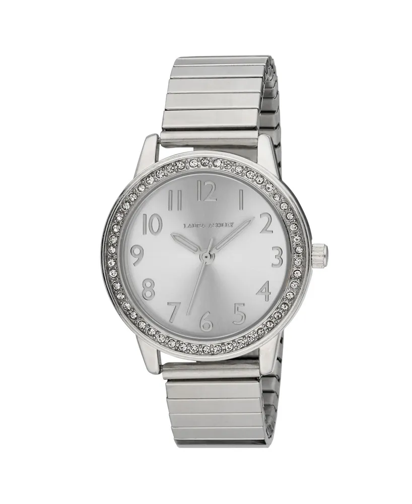 Laura Ashley Women's Stone Bezel Stretch Expansion Silver-tone Base Metal Bracelet Watch 33mm