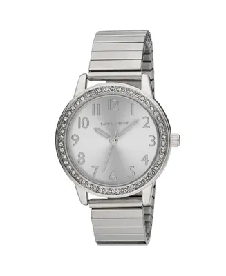 Laura Ashley Women's Stone Bezel Stretch Expansion Silver-tone Base Metal Bracelet Watch 33mm