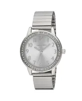 Laura Ashley Women's Stone Bezel Stretch Expansion Silver-tone Base Metal Bracelet Watch 33mm