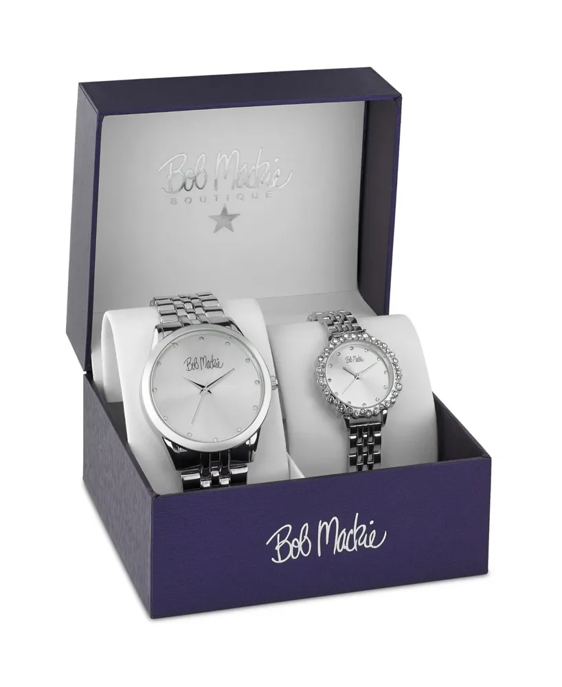 Bob Mackie Men's and Women's Silver-tone Base Metal Bracelet 2 Piece Watch Set 45mm and 36mm - Silver