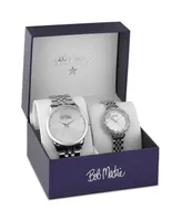 Bob Mackie Men's and Women's Silver-tone Base Metal Bracelet 2 Piece Watch Set 45mm and 36mm