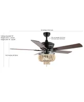 Opal 3-Light Farmhouse Rustic Wood Bead Shade Led Ceiling Fan with Remote