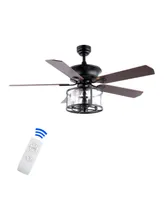 Braxton 4-Light Farmhouse Industrial Iron Drum Shade Led Ceiling Fan with Remote