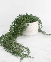 17.5" String of Artificial Beads in 5" Geo Ceramic Pot - White, Green