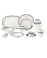 Lorren Home Trends Wavy Mix and Match Bone China Service for 8-Fiona, Set of 57