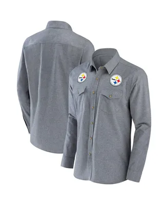 Men's Nfl x Darius Rucker Collection by Fanatics Gray Pittsburgh Steelers Chambray Button-Up Long Sleeve Shirt