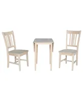 Small Drop Leaf Dining Table with 2 Splat Back Chairs, 3 Piece Dining Set