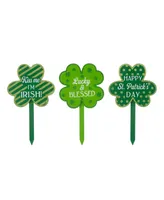 Glitzhome 15" Wooden St. Patrick's Shamrocks Yard Stake Set of 3