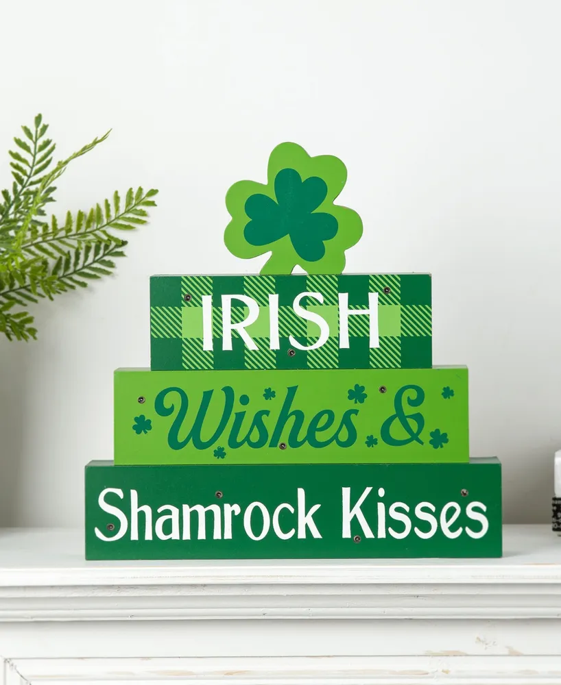 Glitzhome 11.5" Lighted St. Patrick's Wooden Block Table Sign
