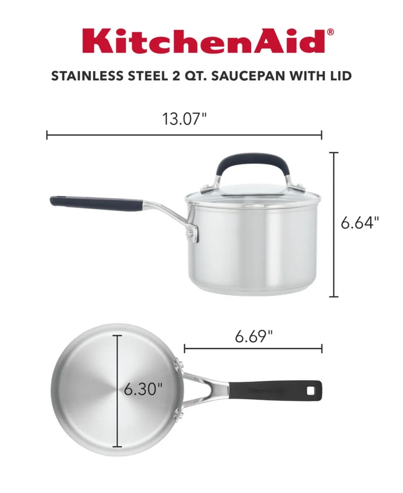 KitchenAid Stainless Steel 2 Quart Induction Sauce Pan with Measuring Marks and Lid