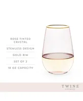 Twine Rose Crystal Stemless Wine Glass, Set of 2