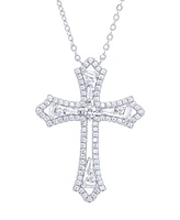 Cubic Zirconia Cross Pendant Necklace in Fine Silver Plate