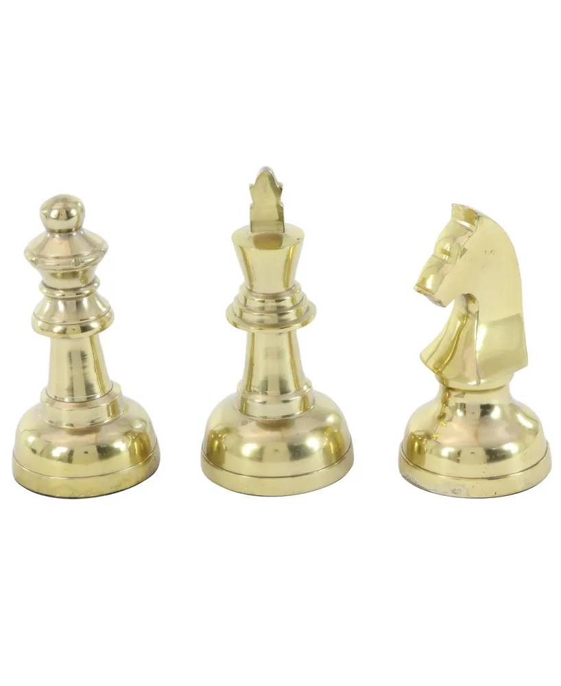 Large Metallic Decorative Chess Piece Sculptures Table Decor, Set of 3 - Gold