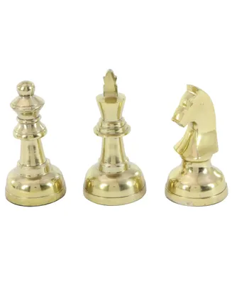 Large Metallic Decorative Chess Piece Sculptures Table Decor, Set of 3 - Gold