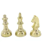 Large Metallic Decorative Chess Piece Sculptures Table Decor, Set of 3 - Gold