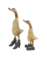 Bamboo Coastal Duck Sculpture, Set of 2