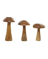 Teak Wood Mushroom Sculpture, Set of 3