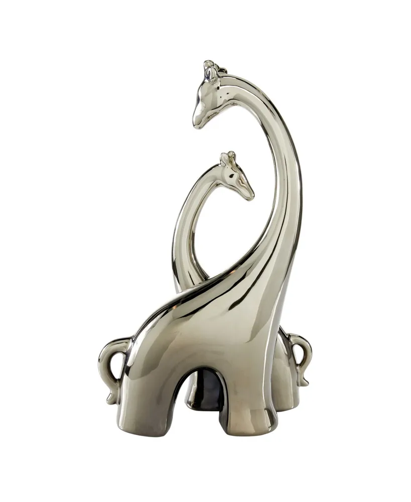 Ceramic Contemporary Giraffe Sculpture, 15" x 11" - Silver