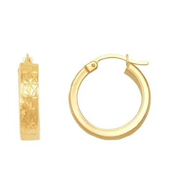 Polished and Diamond Cut Flat Round Hoop Earrings in 14K Yellow Gold, 20mm