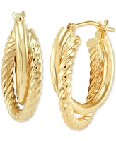 Twisted & Smooth Small Hoop Earrings in 14k Gold, 15mm