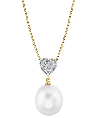 Cultured Freshwater Pearl (10mm) & Diamond Accent 18" Pendant Necklace in 14k Gold