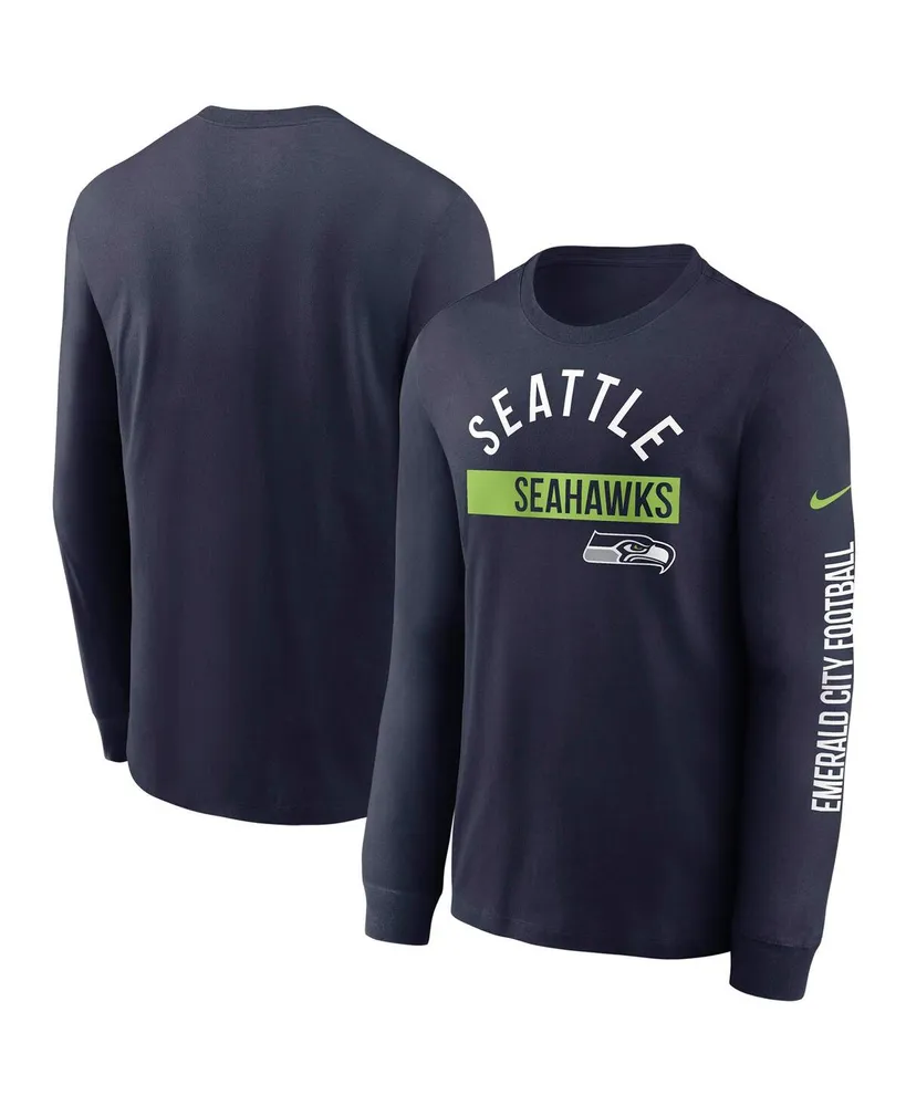 Men's College Navy Seattle Seahawks Fan Gear Color Bar Long Sleeve T-shirt