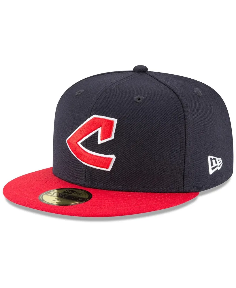 Men's New Era Navy Cleveland Indians Cooperstown Collection Logo 59FIFTY  Fitted Hat 