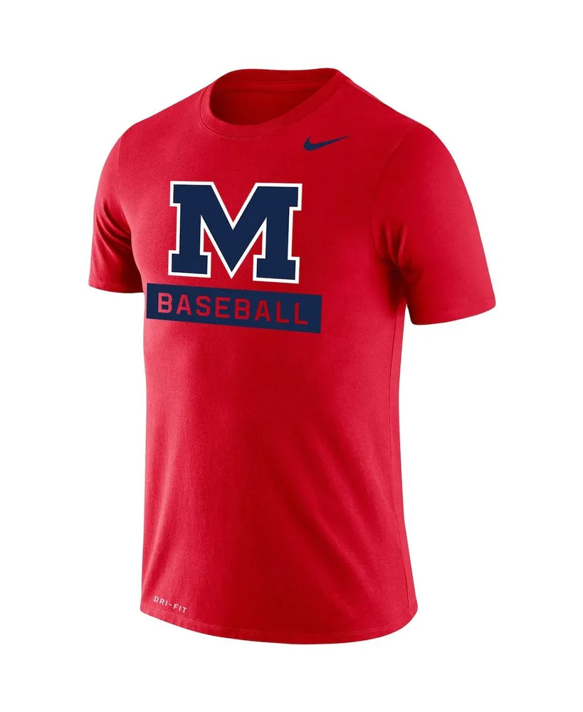 Men's Red Ole Miss Rebels Baseball Logo Stack Legend Performance T-shirt