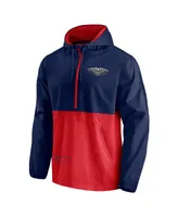 Men's Navy, Red New Orleans Pelicans Anorak Block Party Windbreaker Half-Zip Hoodie Jacket