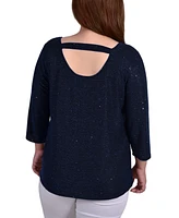 Plus 3/4 Sleeve Iridescent Bar Back Top