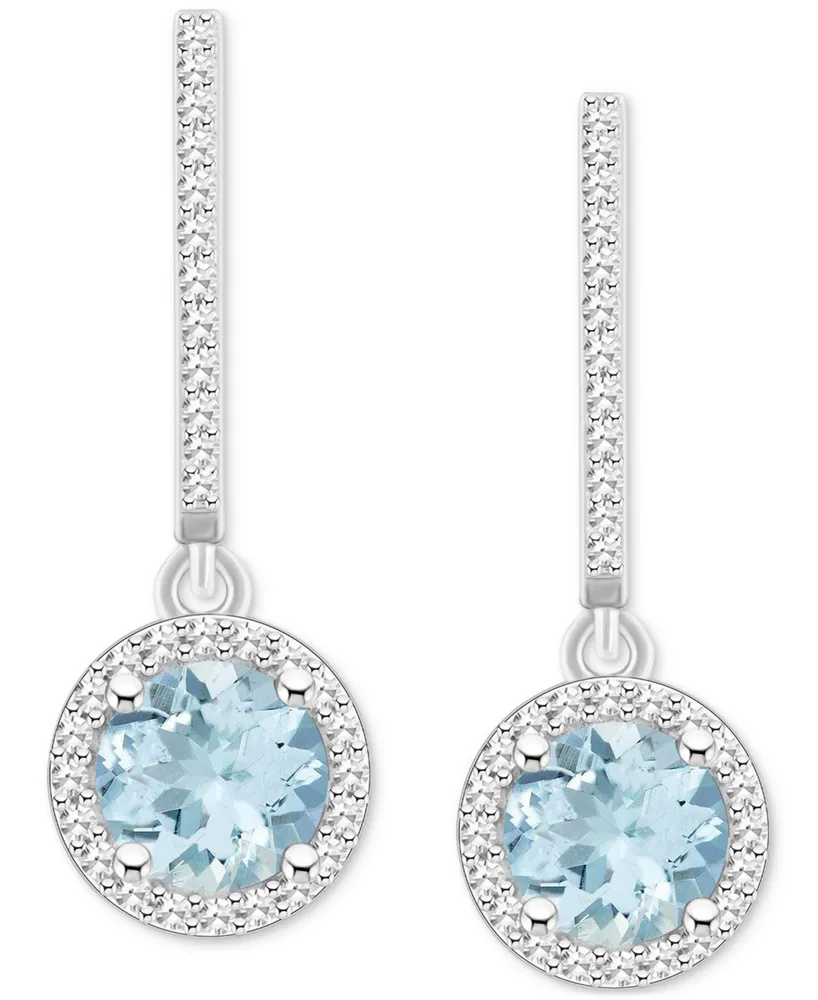 Aquamarine (1-1/2 ct. t.w.) & Diamond (1/3 ct. t.w.) Leverback Drop Earrings in Sterling Silver