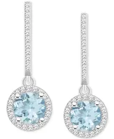 Aquamarine (1-1/2 ct. t.w.) & Diamond (1/3 ct. t.w.) Leverback Drop Earrings in Sterling Silver