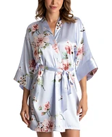 Linea Donatella Floral-Print Satin Wrap Robe